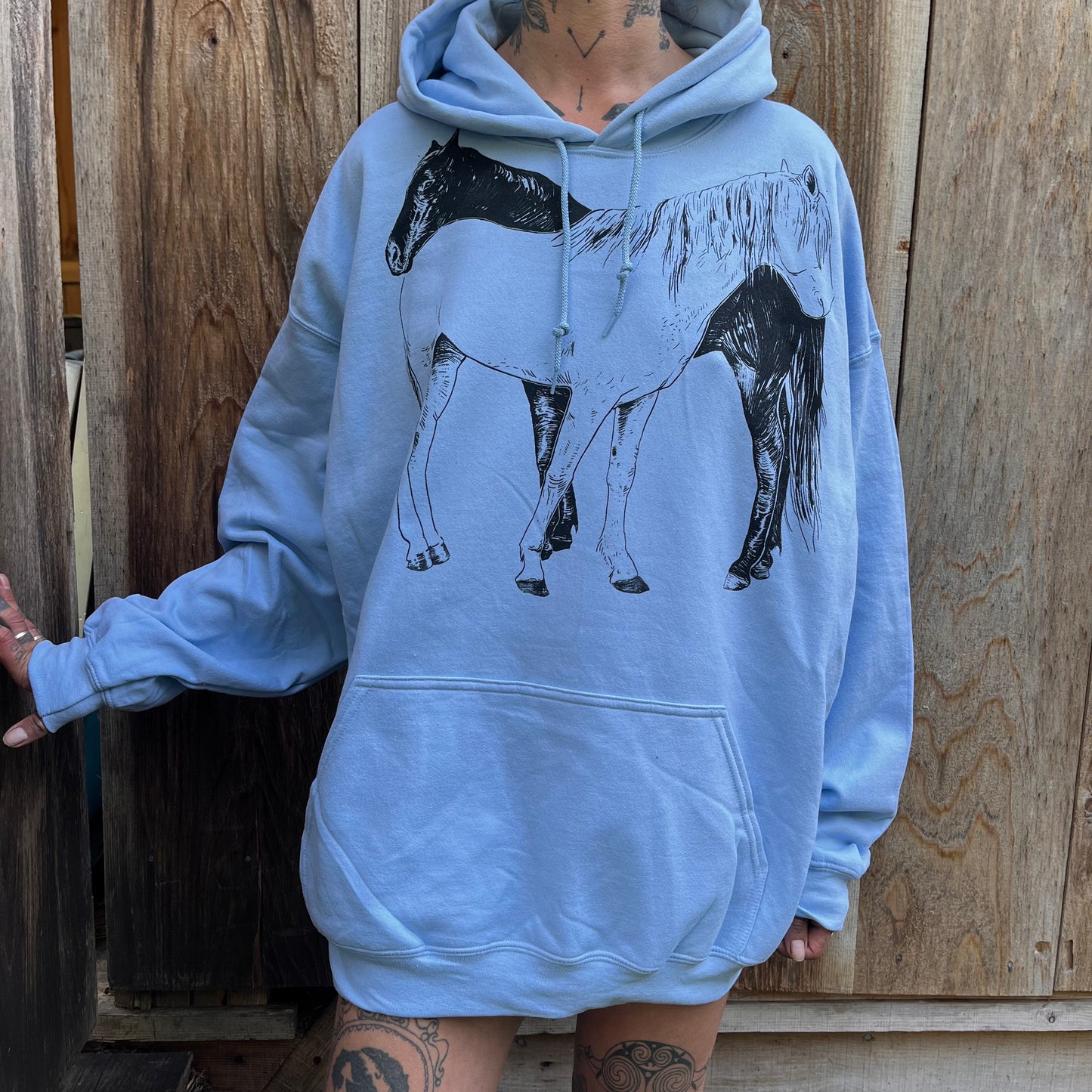 horse lovers pullover hoodie in blue